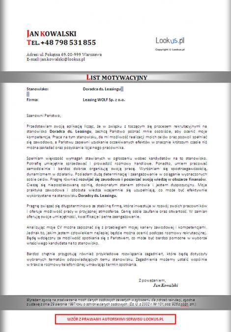 List motywacyjny, CV 