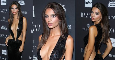 Emily Ratajkowski z dekoltem do pępka na ściance (ZDJĘCIA)