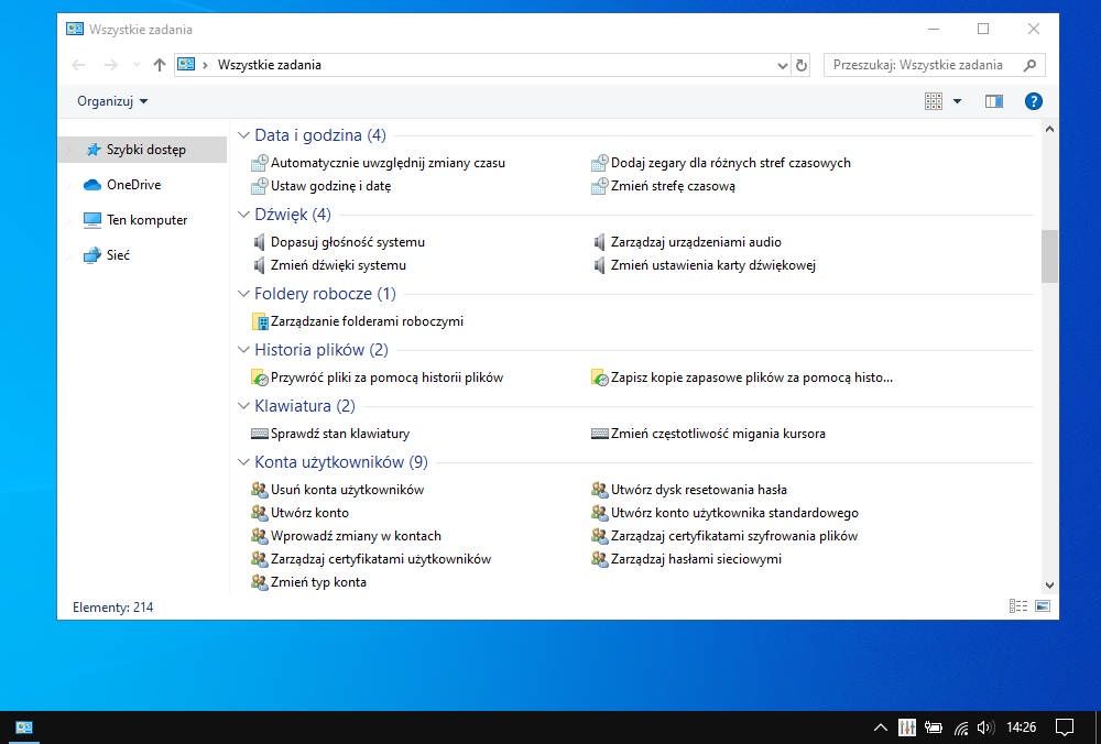 Win10 All Settings zadania