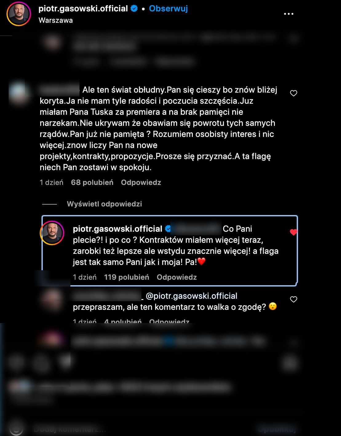 Piotr Gąsowski pod atakiem zwolenników prawicy. Padły mocne słowa