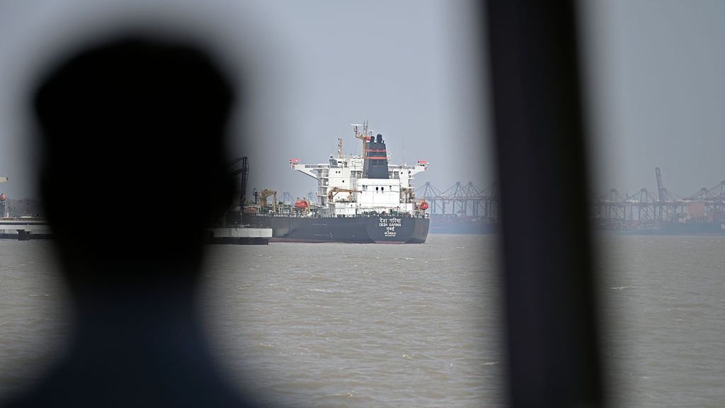 India Tanker Desh Garima Unloads Crude Amid Hormuz Supply Disruptions
India-flagged tanker Desh Garima unloads crude oil at an offloading terminal after transiting the Strait of Hormuz, amid supply disruptions linked to tensions involving the United States, Israel, and Iran, in Mumbai, India, on April 30, 2026. (Photo by Indranil Aditya/NurPhoto via Getty Images)
NurPhoto
u.s.-israeli conflict, indranil aditya, supply disruptions, desh garima, offloading terminal, april 30 2026, nurphoto