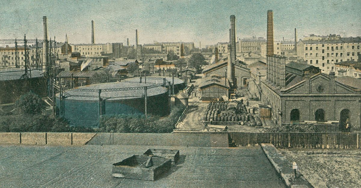 Gazownia w Łodzi na pocztówce z lat 1912-1916