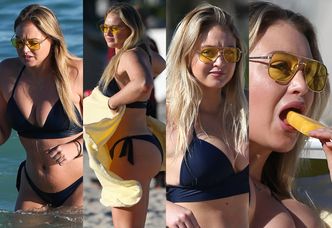 "Gigi Hadid XXL" delektuje się lodami, pozując w bikini na plaży w Miami (ZDJĘCIA)
