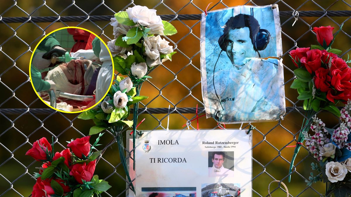 miejsce śmierci Rolanda Ratzenbergera, w kółku austriacki kierowca zaraz po wypadku