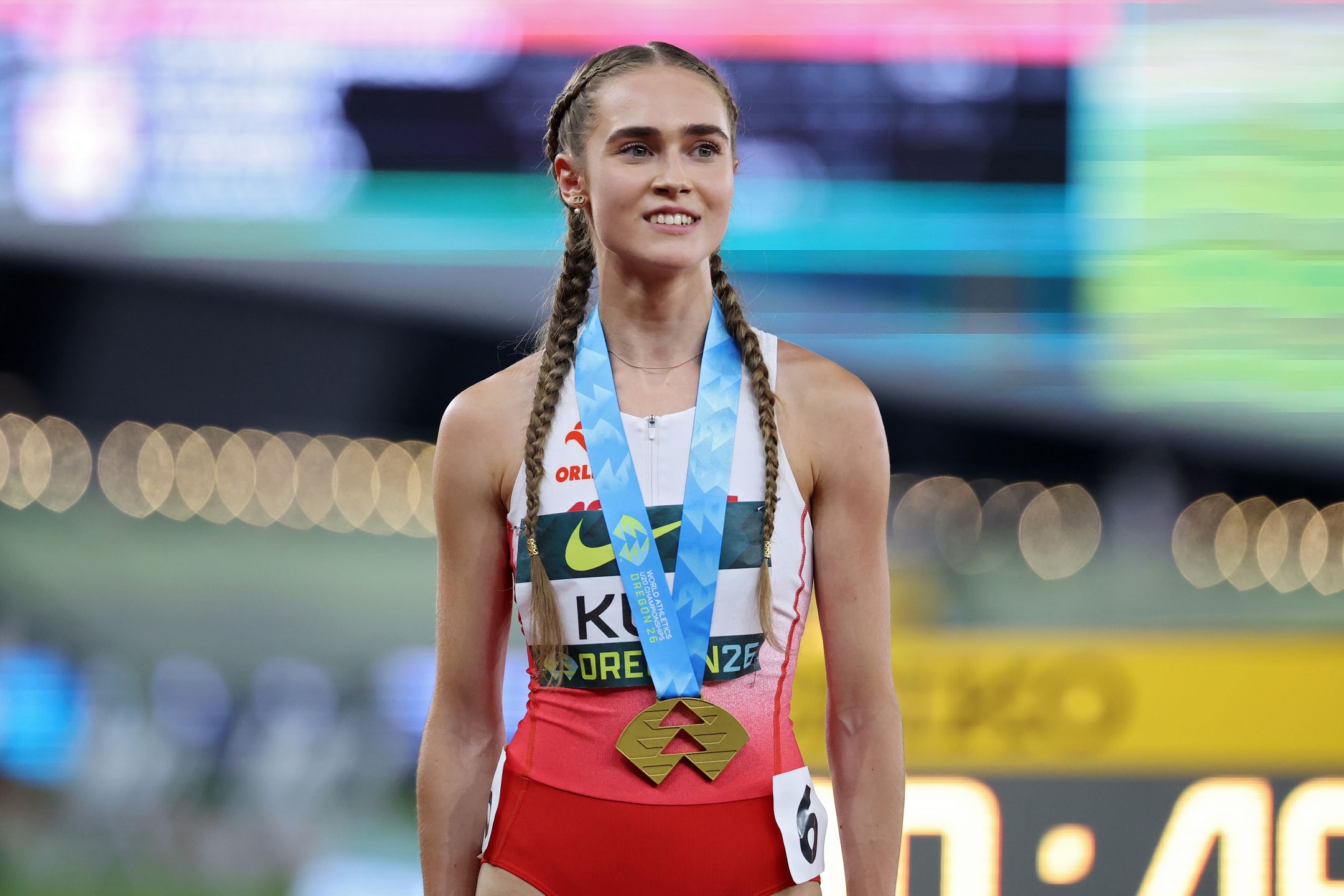 2026 World Athletics U20 Championships - Day ThreeEUGENE, OREGON - AUGUST 07: Women's 400m gold medalist Anastazja Kus of Team Poland celebrates during day three of the 2026 World Athletics U20 Championships at Hayward Field on August 07, 2026 in Eugene, Oregon. (Photo by Emilee Chinn/WA/Getty Images for World Athletics)Emilee Chinn/WAbestof, topix