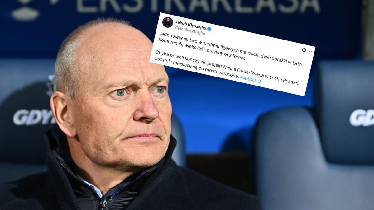 PAP / Marcin Gadomski/ x.com/jakubklyszejko / Na zdjęciu: Trener Lecha Poznań Niels Frederiksen podczas meczu 15. kolejki piłkarskiej Ekstraklasy z Arką Gdynia
