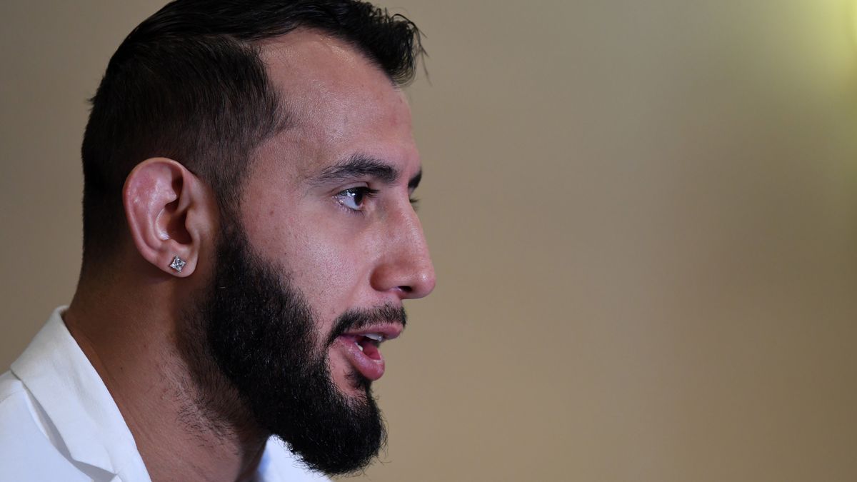 HOUSTON, TEXAS - FEBRUARY 06: Dominick Reyes interacts with media during the UFC 247 Ultimate Media Day at the Crowne Plaza Houston River Oaks on February 06, 2020 in Houston, Texas. (Photo by Josh Hedges/Zuffa LLC)