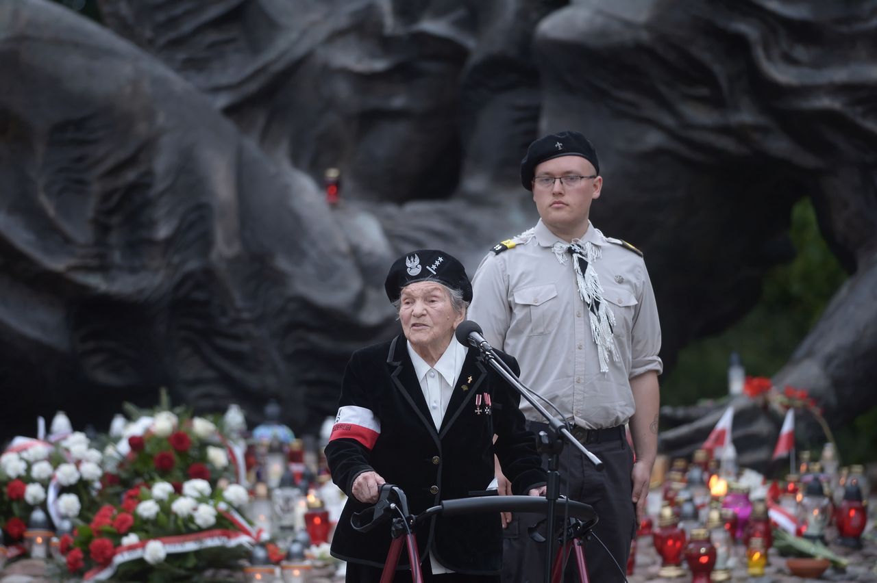 Wanda Traczyk-Stawska w trakcie obchodów 79. rocznicy wybuchu Powstania Warszawskiego