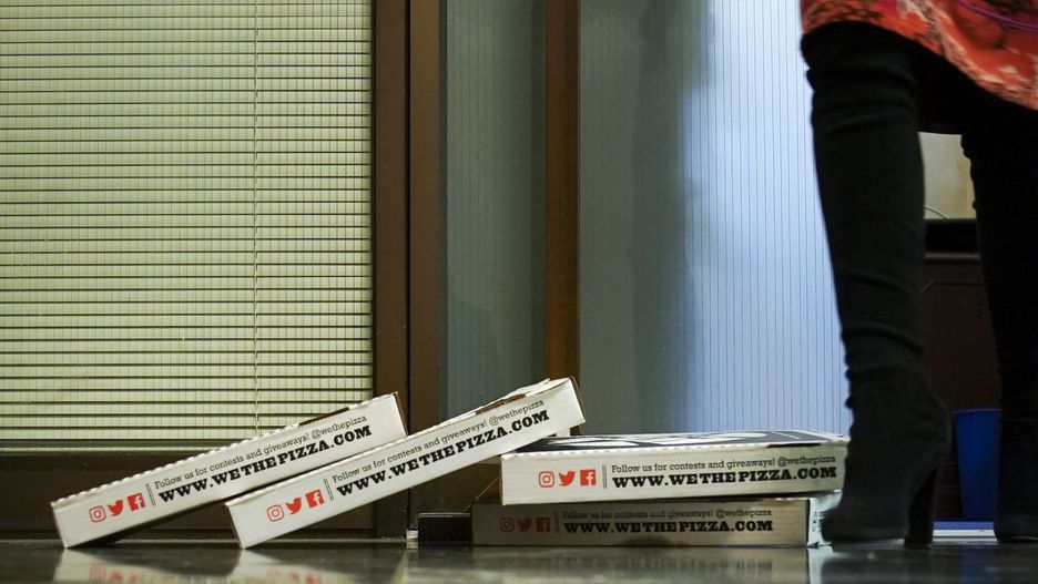 WASHINGTON, DC  DECEMBER 11: Pizza boxes sit outside the room next door to the House Judiciary Committee as they hold a committee markup hearing on the articles of impeachment against U.S. President Donald Trump in the Longworth House Office Building on Capitol Hill December 11, 2019 in Washington, DC.  The articles of impeachment charge Trump with abuse of power and obstruction of Congress. House Democrats claim that Trump posed a 'clear and present danger' to national security and the 2020 election in his dealings with Ukraine over the past year. (Photo by Drew Angerer/GettyImages)