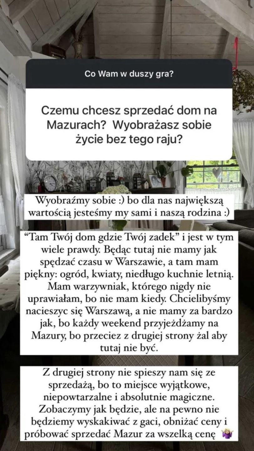 Edyta Pazura informuje, że zdecydowali się sprzedać willę