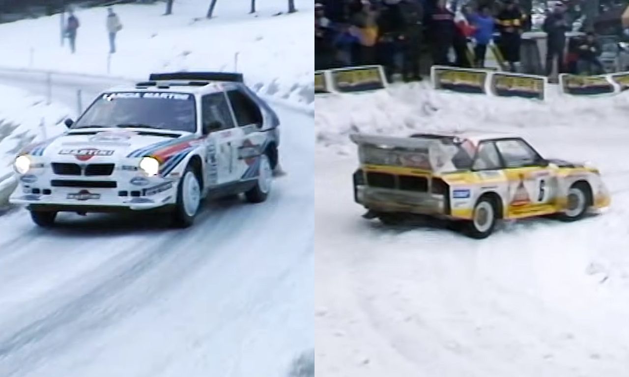 Group B Rally Cars in action during the Monte Carlo Rally 1986