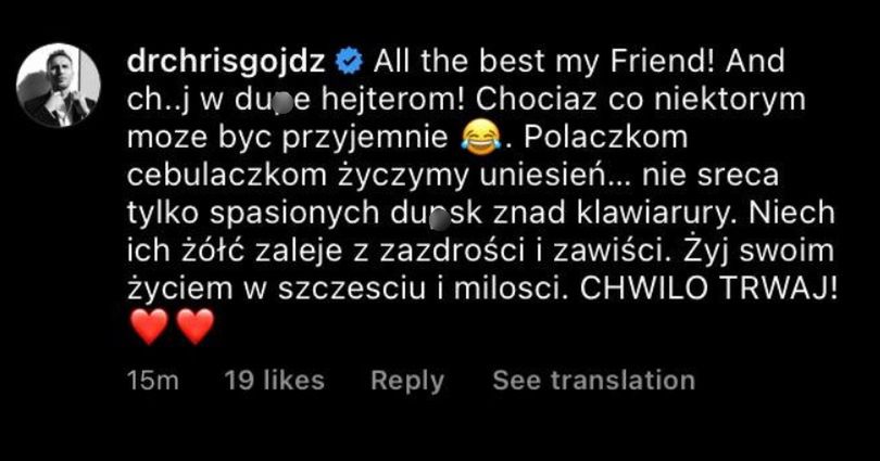 Krzysztof Gojdź broni Jakuba Rzeźniczaka pod ślubnym zdjęciem. Padły ostre słowa