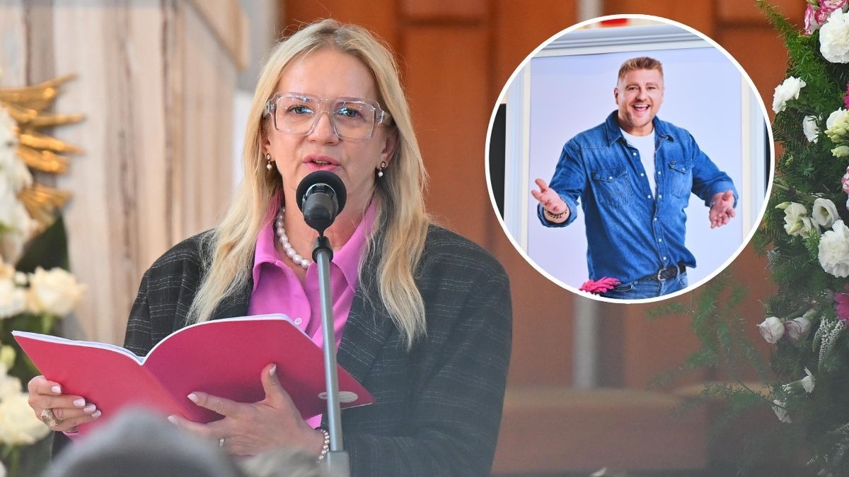 Marzena Rogalska na pogrzebie Tomasza Jakubiaka 