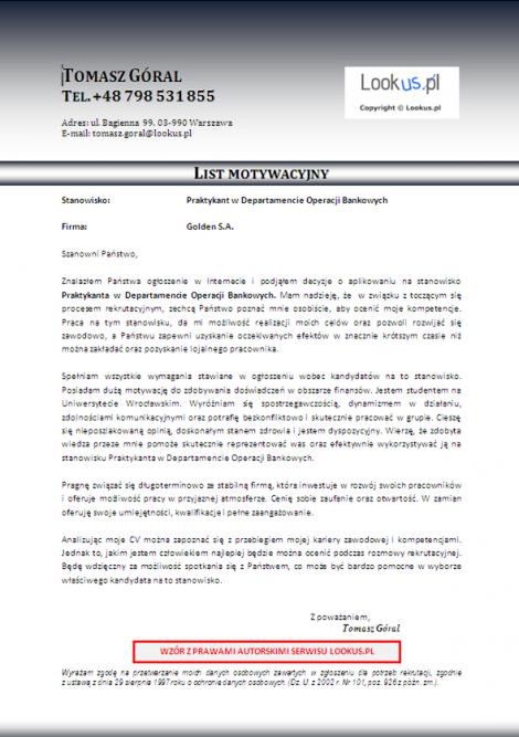 List motywacyjny, CV 