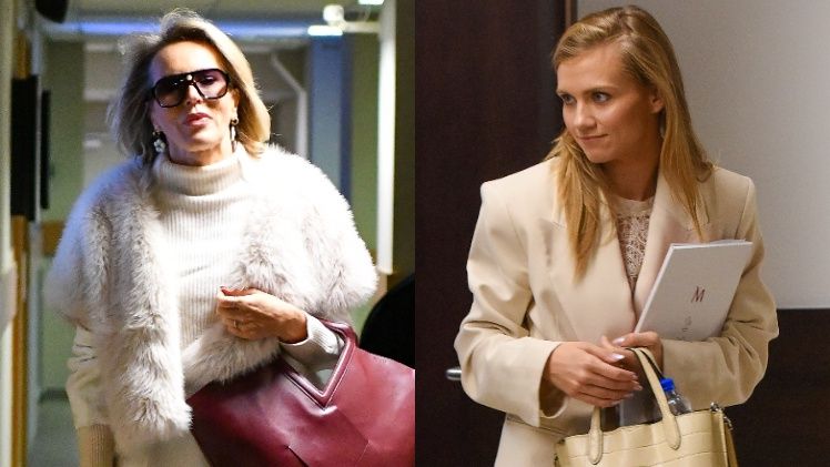 Smaszcz i Kaczorowska w białych stylizacjach w sądzie