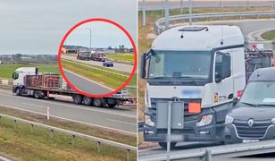 Cofał ciężarówką na S5. Na naczepie miał butle z gazem