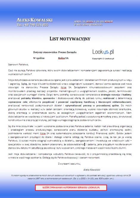 List motywacyjny, CV 