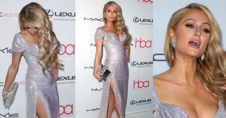 Paris Hilton wypina biust w srebrnych cekinach