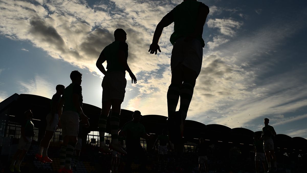 Dublin , Ireland - 18 July 2019; Shamrock Rovers players warm-up prior to their UEFA Europa League First Qualifying Round 2nd Leg match against SK Brann at Tallaght Stadium in Dublin. (Photo By Seb Daly/Sportsfile via Getty Images)