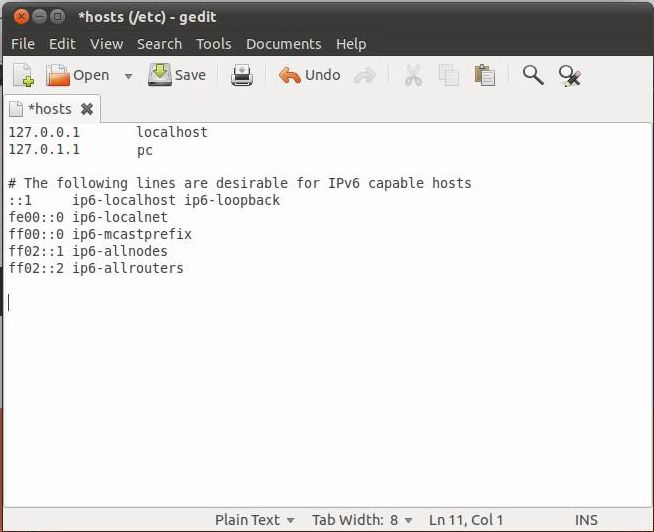 plik hosts - dystrybucja Ubuntu