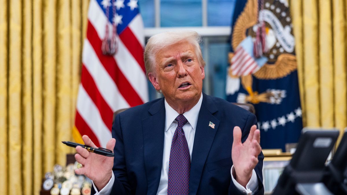US President Donald Trump speaks while signing executive orders in the Oval Office of the White House in Washington, DC, US, on Monday, Jan. 20, 2025. President Donald Trump launched his second term with a strident inaugural address that vowed to prioritize Americas interests with a "golden age" for the country, while taking on "a radical and corrupt establishment." Photographer: Jim Lo Scalzo/EPA/Bloomberg via Getty Images