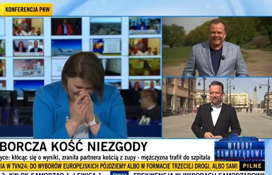 Wpadka na antenie TVN24. Atak śmiechu prowadzącej przy relacji o uderzeniu kością z zupy