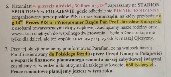 Ogłoszenie z parafii w Połajewie