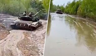 Polskie czołgi nagrane na froncie. Moment przeprawy przez potężne błoto