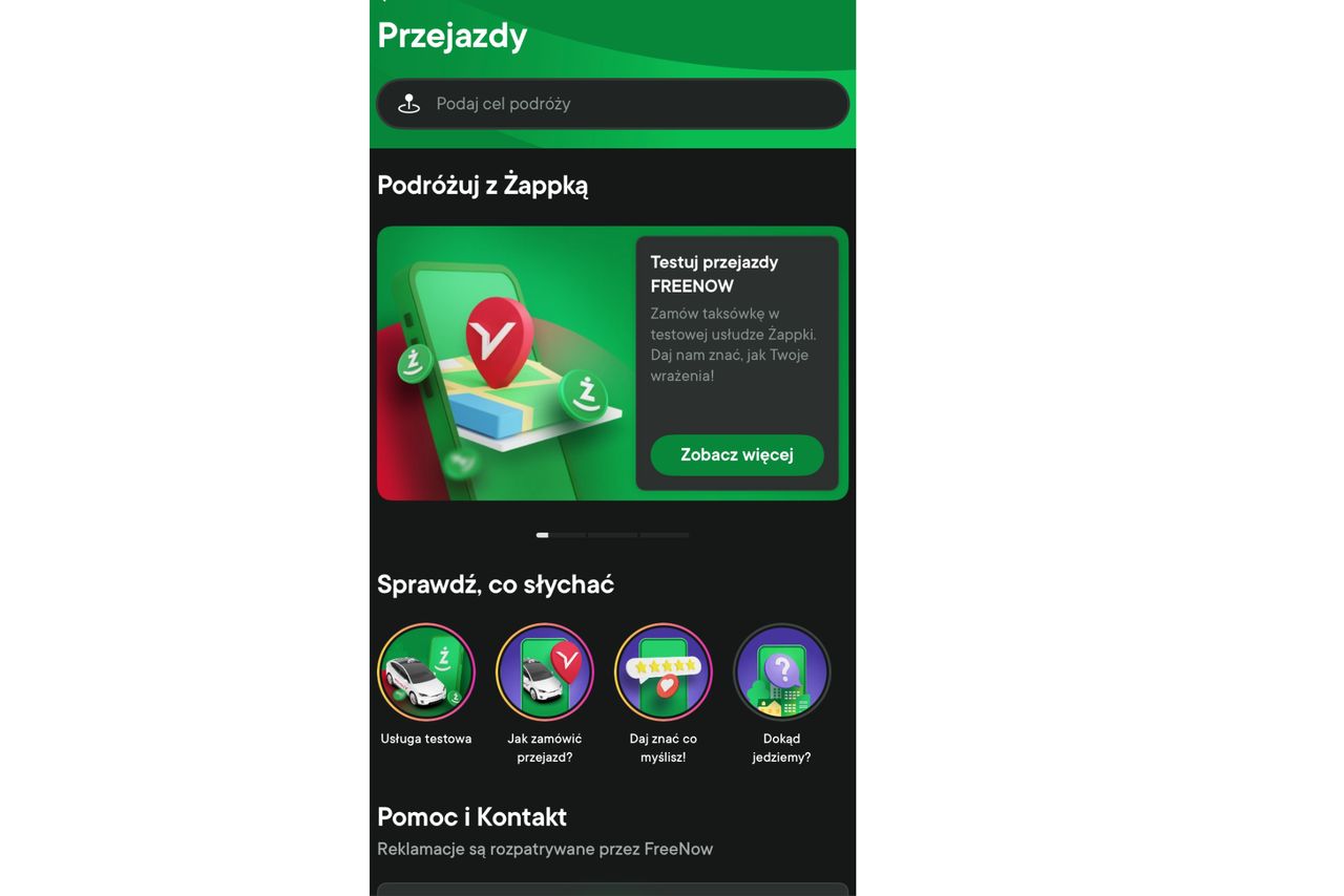 W Żappce będzie można zamówić przejazdy FREENOW