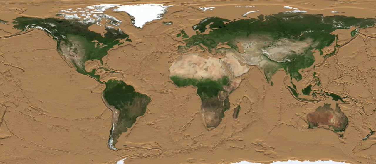A world without oceans. Map shows what it might look like