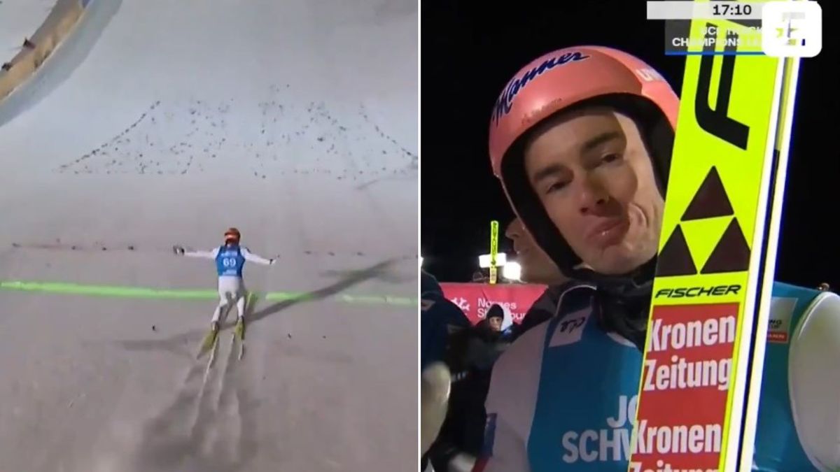 Twitter / x.com/Eurosport_PL / Na zdjęciu: Stefan Kraft po skoku w serii finałowej podczas PŚ 2024/25 w Lillehammer