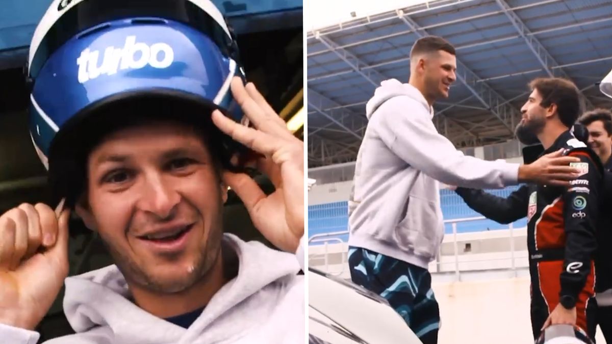 Hubert Hurkacz na torze wyścigowym 