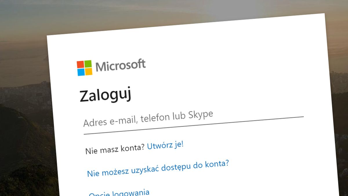 Panel logowania Microsoftu