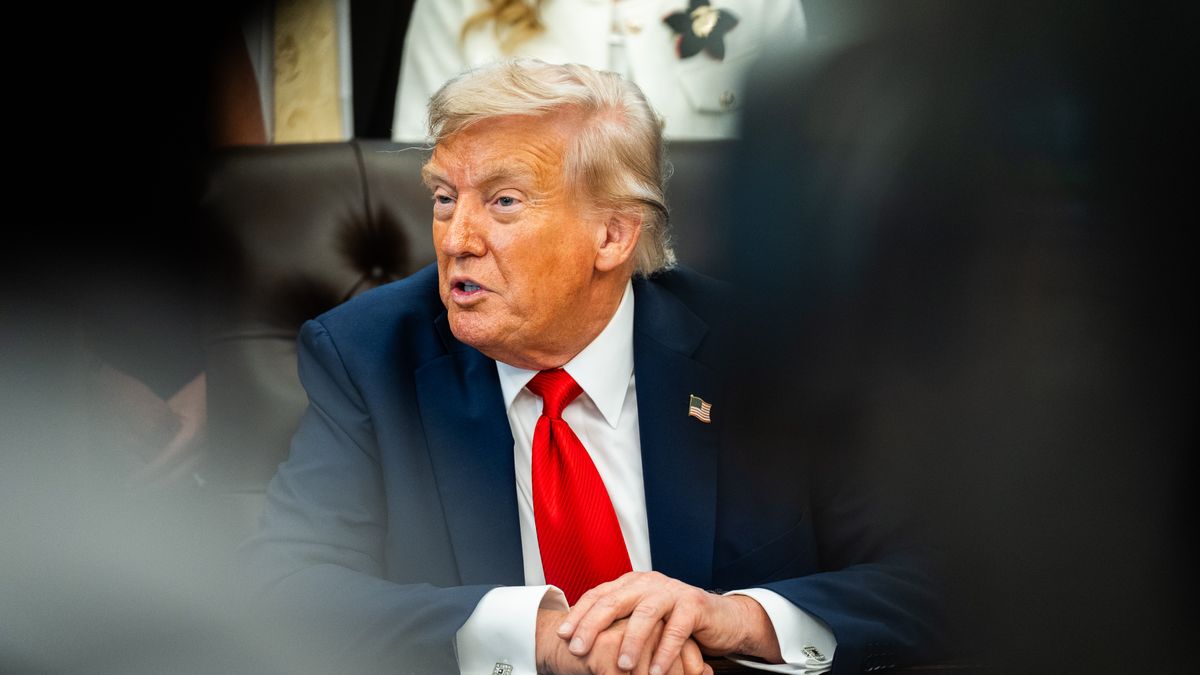 WASHINGTON, DC  August 25, 2025:

US President Donald Trump speaks during a proclamation signing in the Oval Office of the White House on Monday August 25, 2025. President Trump met with relatives of the thirteen US military members killed during the US withdrawal from Afghanistan in 2021.

(Photo by Demetrius Freeman/The Washington Post via Getty Images)