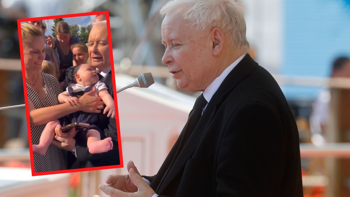 Jarosław Kaczyński z dzieckiem na rękach