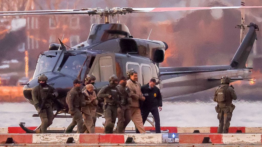 Ousted Venezuelan President Nicolas Maduro Appears In Federal Court
Ousted Venezuelan President Nicolas Maduro arrives at the Wall Street heliport ahead of his appearance in federal court in New York, US, on Monday, Jan. 5, 2026. The indictment released on Saturday accuses Maduro and others of partnering with groups including the Sinaloa Cartel and Tren de Aragua, which have been designated by the US as foreign terrorist organizations. Photographer: Michael Nagle/Bloomberg via Getty Images
Bloomberg
u.s., latam, south american, heliport, judiciary, us, united states of america, americas, courts, latin, latam, justice, capture, north american, u.s.a., american, venezuelan