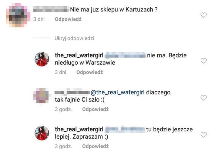 Komentarze na Instagramie Dominiki Zasiewskiej