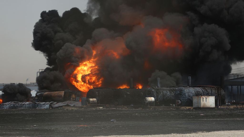 Massive fire at oil refinery in Erbil continues
ERBIL, IRAQ - JUNE 13: Massive fire at an oil refinery in Erbil, Iraq continues on June 13, 2024. Fire brigades are trying to bring the fire under control. (Photo by Ahsan Mohammed Ahmed Ahmed/Anadolu via Getty Images)
Anadolu
erbil, fire