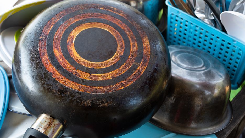 black soot on the bottom of old frying pan.a long time used.
ngara, fire, home, burning, overcooked, grungy, tool, glossy, hot, pot, shiny, dirt, use, bottom, waste, smut, stain, oil, sloppy, age, cook, utensil, empty, steel, sooty, dark, burn, rusty, clean, fry, household, domestic, metal, stainless, background, object, dirty, old, soot, iron, kitchenware, black, closeup, cooking, kitchen, pan