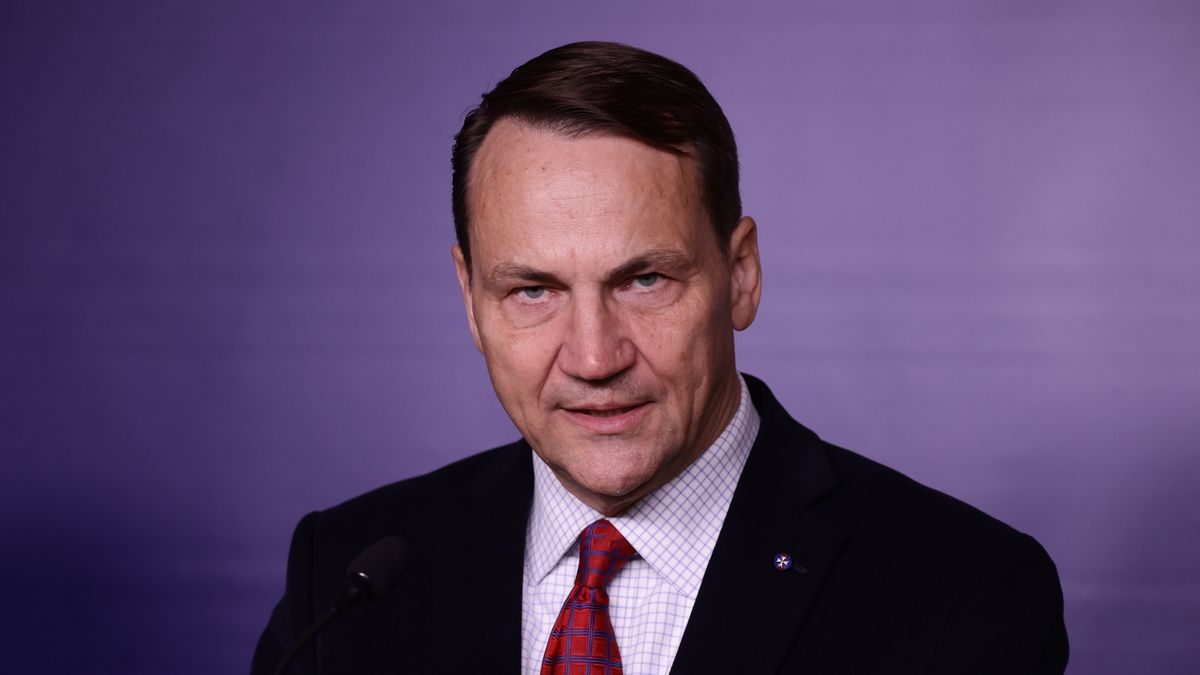 WARSAW, POLAND - APRIL 2: Polish Foreign Affairs Minister Radoslaw Sikorski at the press conference during the meeting with European Commissioner for Defence and Space Andrius Kubilius in Warsaw, Poland on April 2, 2025. (Photo by Jakub Porzycki/Anadolu via Getty Images)