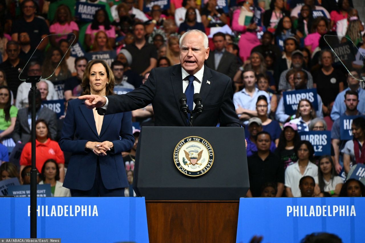 Tim Walz, the Democratic candidate for Vice President, speaks at a rally in Philadelphia.