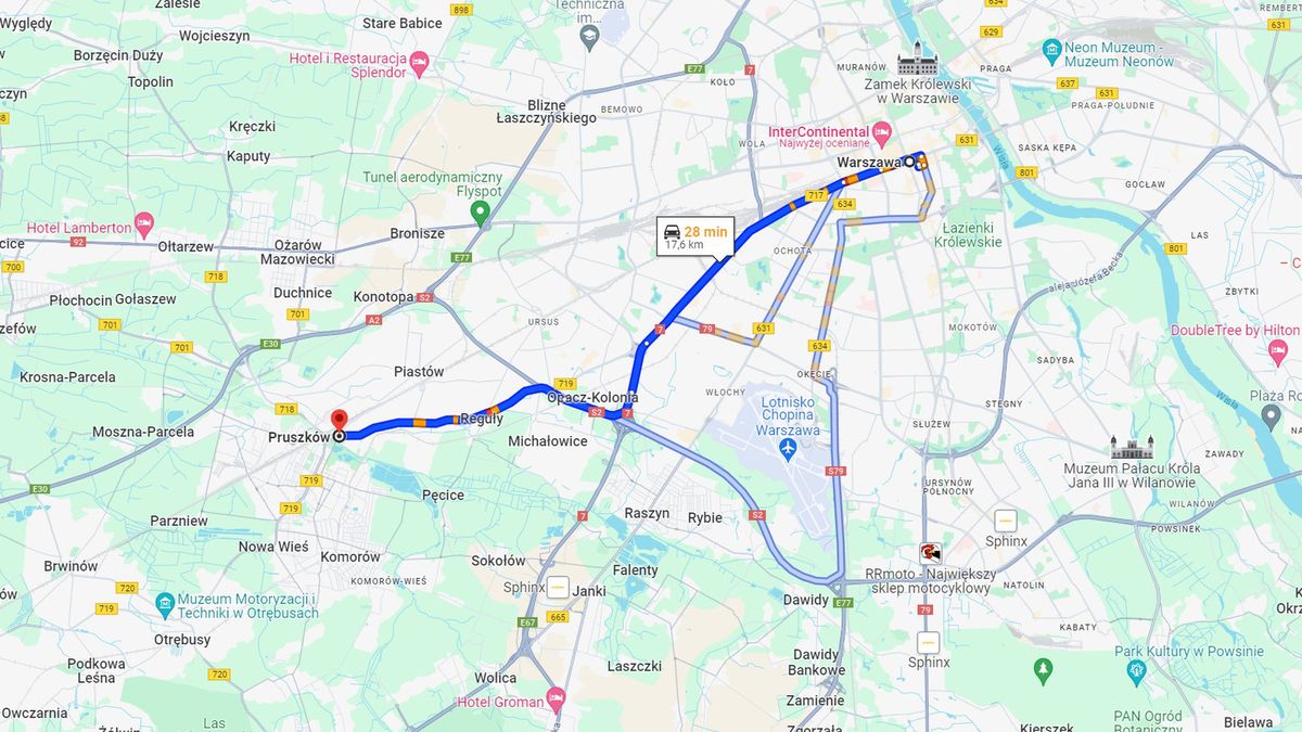 Planowanie trasy w Mapach Google - odświeżony interfejs