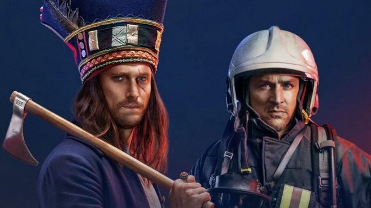 Plakat promujący współpracę strażaków