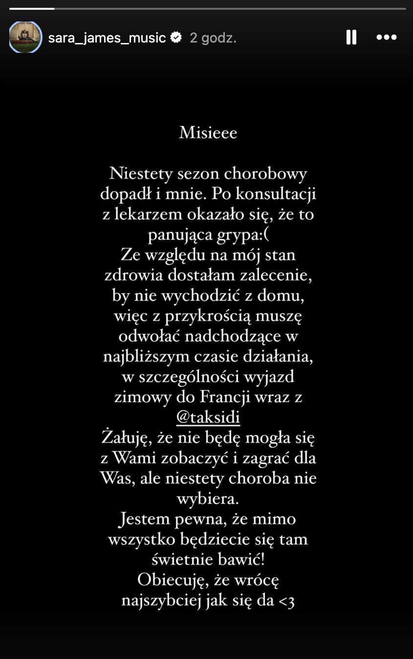 Sara James ma problemy ze zdrowiem