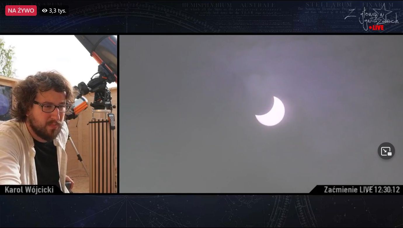 Karol Wójcicki i jego transmisja live z częściowego zaćmienia.