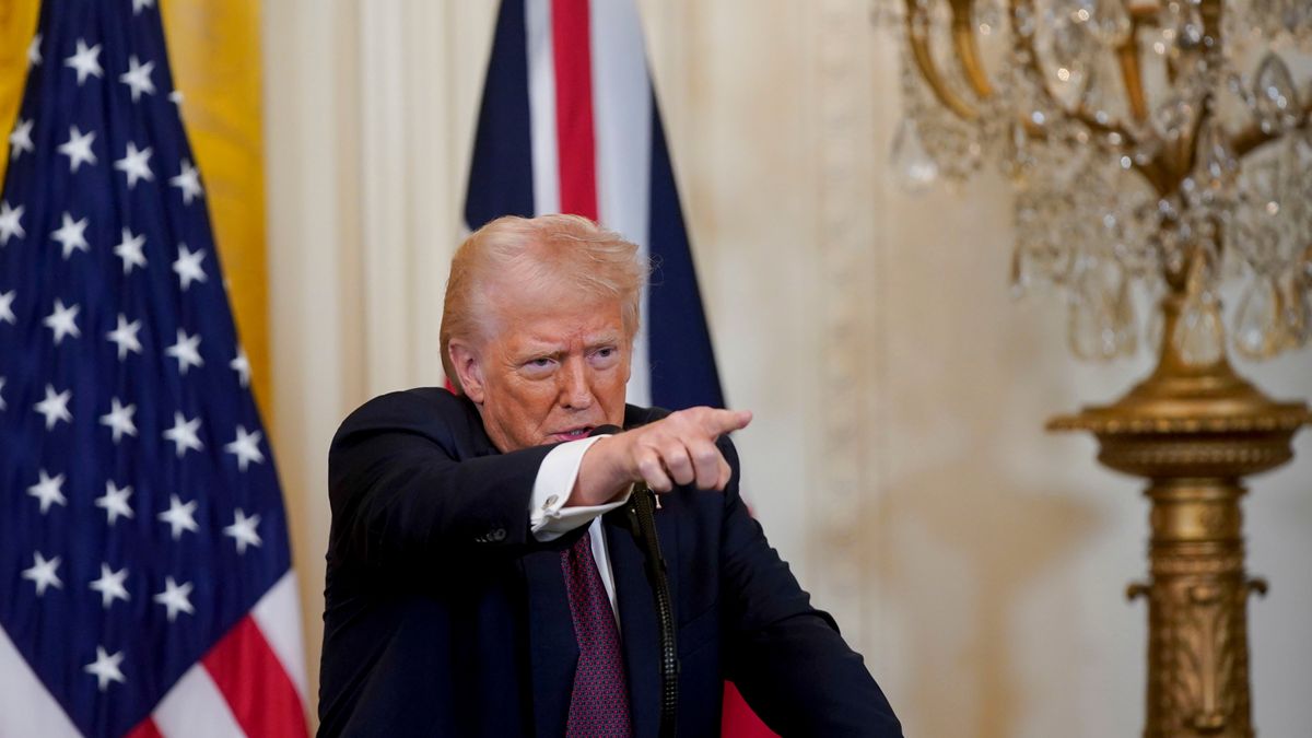 US President Donald Trump during a news conference with Keir Starmer, UK prime minister, not pictured, in the East Room of the White House in Washington, DC, US, on Thursday, Feb. 27, 2025. The trip is seen as an opportunity for Starmer to prove himself as a global leader, defend democratic values, and make Britain stronger at home, while also navigating the complexities of dealing with Trump. Photographer: Al Drago/Bloomberg via Getty Images