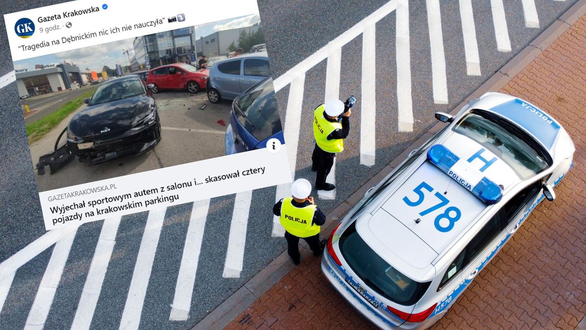 Mężczyzna wyjechał nową Kią z salonu i staranował cztery samochody na krakowskim parkingu