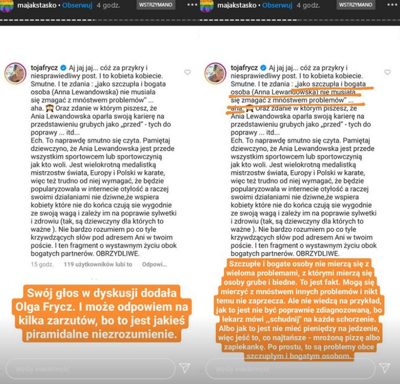 Olga Frycz staje w obronie Ani Lewandowskiej