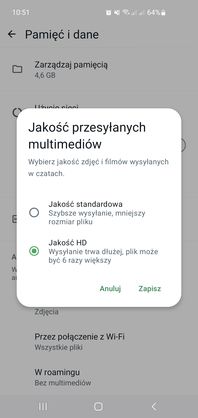 WhatsApp - ustawienia jakości zdjęć i filmów