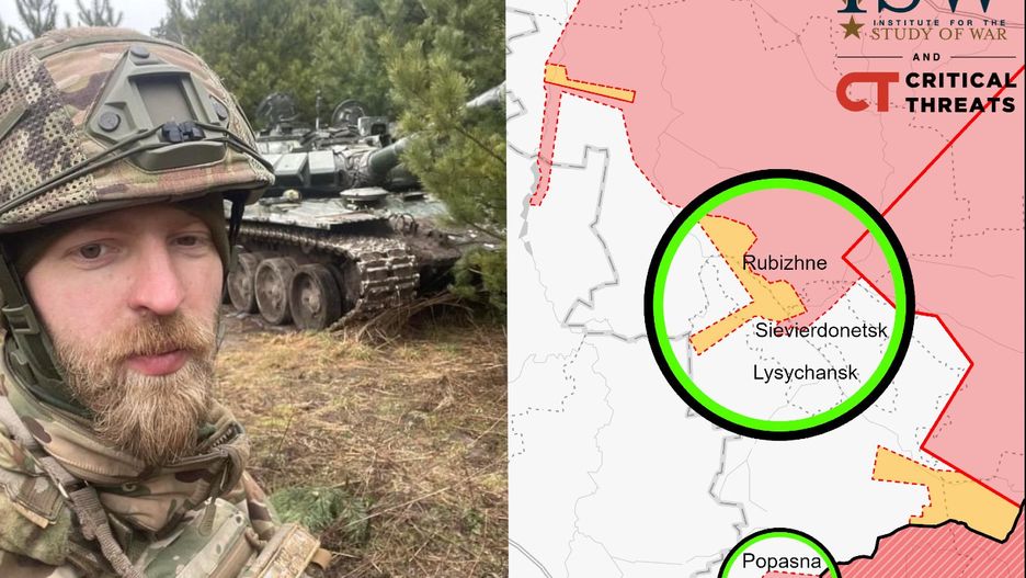 Ukraiński żołnierz przy zdobycznym rosyjskim czołgu. Szykuje się kluczowa bitwa o Donbas